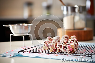 turkish delight with chocolate swirls, on a cooling rack, kitchen setting Stock Photo