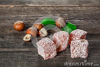 Turkish Delight, eastern delicacy with hazelnuts Stock Photo