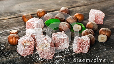 Turkish Delight, eastern delicacy with hazelnuts Stock Photo