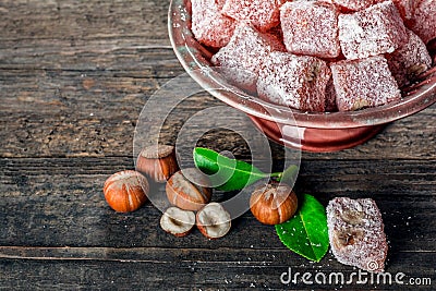 Turkish Delight, eastern delicacy with hazelnuts Stock Photo