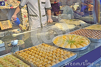 Turkish dessert baklava in the cookery Editorial Stock Photo