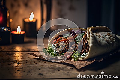 Turkish doner kebap lies on a table in a restaurant Stock Photo
