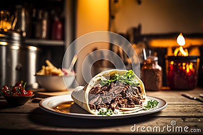 Turkish doner kebap lies on a table in a restaurant Stock Photo