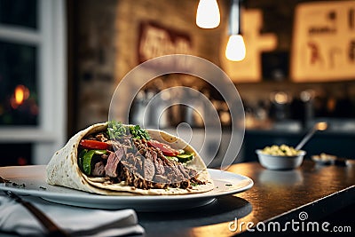 Turkish doner kebap lies on a table in a restaurant Stock Photo