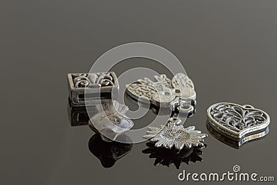 Silver jewelry items Stock Photo