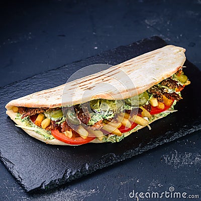 turkish fast food - lamb in pita bread Stock Photo