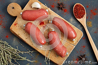 Turkish fermented sausage, dry spicy raw sausage Stock Photo