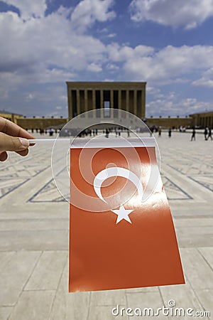 Turkish Flag and Anitkabir vertical photo. Turkish national holidays Stock Photo