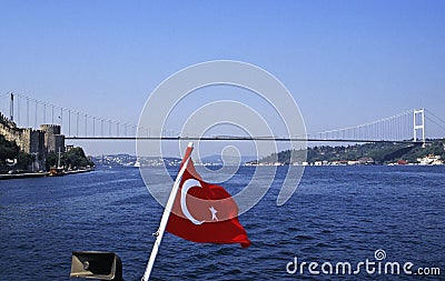 Turkish flag on Bosphorus Stock Photo