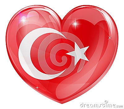 Turkish flag love heart Vector Illustration