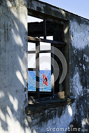 Turkish flag through an old window Stock Photo