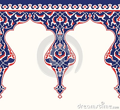Beautiful Elegance Turkish Ottoman IZnik Floral Seamless Border Vector Illustration