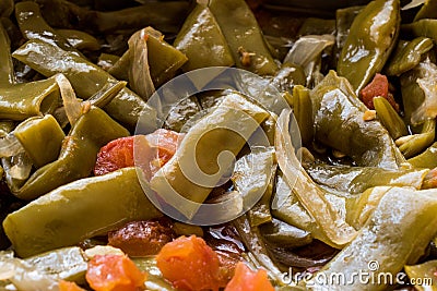 Turkish Green Beans with olive oil / Zeytinyagli Fasulye. Stock Photo