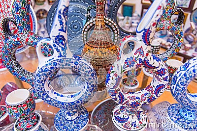 Turkish handmade ceramics, Byzantine wine bottle Stock Photo