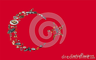 Turkish icon fot Flag to Red Background Cartoon Illustration