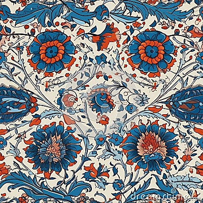 Turkish Iznik background texture traditional design, turkey, floral, pattern, seamless Generative AI Stock Photo