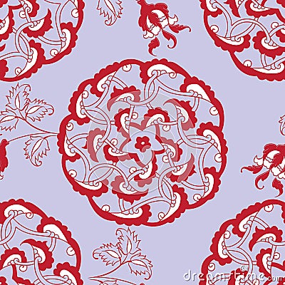 Turkish Iznik tile, seamless islamic pattern with oriental curve Vector Illustration
