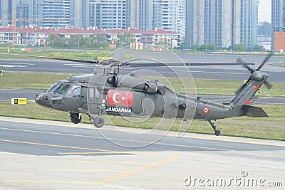 Turkish Jandarma Force Sikorsky S-70 displayed at Istanbul Ataturk Airport during Teknofest Istanbul, Turkiye Editorial Stock Photo