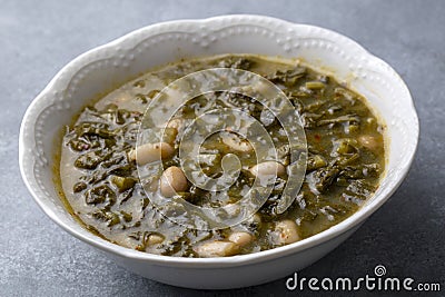 Turkish Kara Lahana corbasi - Black Cabbage or Kale Soup Stock Photo