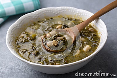 Turkish Kara Lahana corbasi - Black Cabbage or Kale Soup Stock Photo