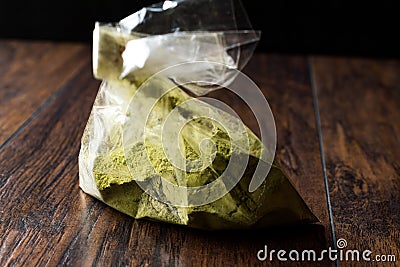 Turkish Kina Henna Powder or Matcha Tea in Plastic Package / Bag Stock Photo