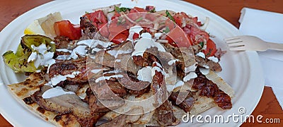Turkish Lamb kebab dish on the white plate isolated Stock Photo