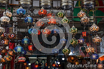Turkish lamps for sale in the Grand Bazaar, Istanbul, Turkey Editorial Stock Photo