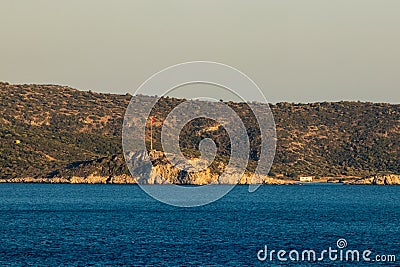Turkish land and flag view from Samos island Stock Photo