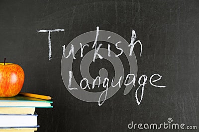 Turkish language. Drawing Turlish Language on blackboard. Close up Stock Photo