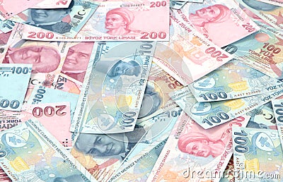 Turkish Lira banknotes ( TRY or TL ) 100 TL and 200 TL Stock Photo