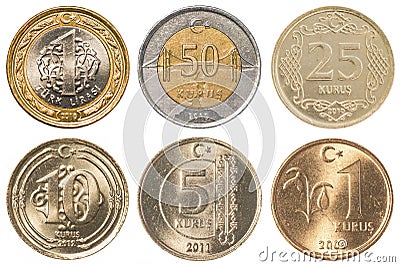 Turkish Lira coins collection set Stock Photo