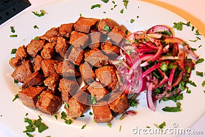 Turkish liver kebab `Ciger Kebab` Stock Photo