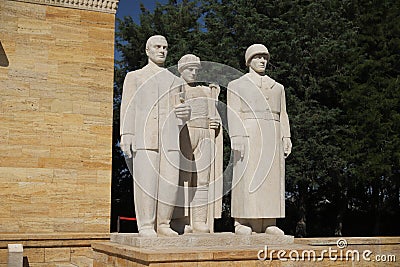 Turkish Men sculpture located at the entrance of the Road of Lions in Anitkabir, Ankara, Turkey Editorial Stock Photo