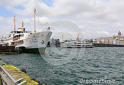 Turkish passenger Ferries traveling between Karakoy and Eminonu Editorial Stock Photo