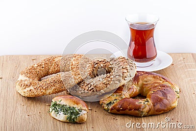 Turkish Pastry Foods on a Wooden Stock Photo