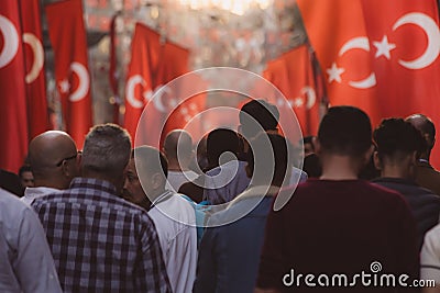 Turkish people with Turkish flags. National holidays of Turkiye concept Editorial Stock Photo