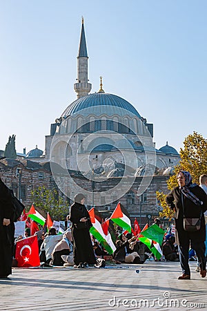 Turkish people support the Palestine in Istanbul with waving flags Editorial Stock Photo