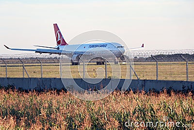 Turkish plane behind barbed wire. Ukraine Borispol 15.08.2020. Editorial Stock Photo