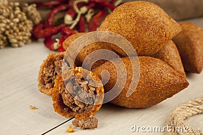Turkish Ramadan Food icli kofte ( meatball ) falafel Stock Photo