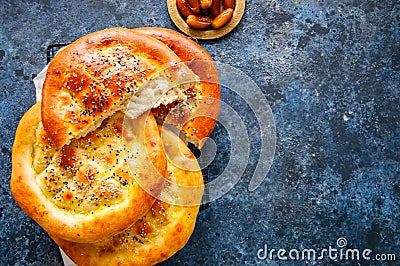 Turkish ramazan pidesi - Traditional Turkish ramadan flatbreads Stock Photo