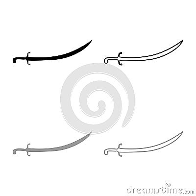 Turkish saber Scimitar Sabre of arabian persian Curved sword icon outline set black grey color vector illustration flat style Vector Illustration