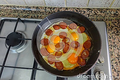 Turkish Sausage egg for morning breakfast Stock Photo