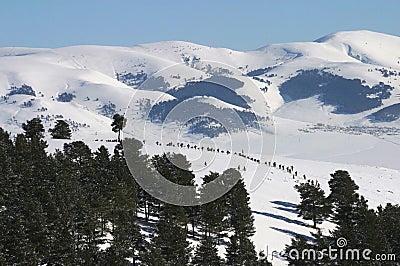 Turkish soldiers walking at Sarikamis Allahuekber Mountains Stock Photo