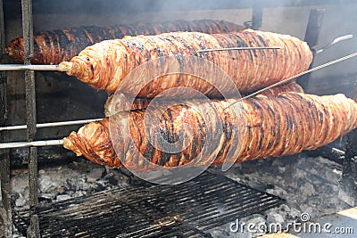 Turkish Street Food Kokorec made with sheep bowel Stock Photo