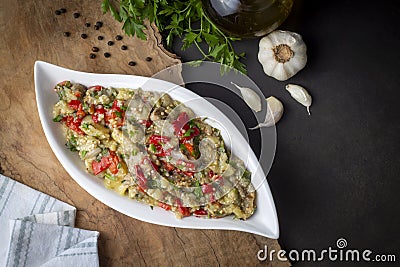 Turkish style eggplant appetizer, eggplant salad, Roasted Eggplant Salad, Turkish name Patlican salatasi, babaganus Stock Photo