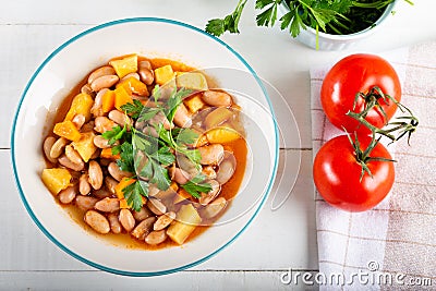 Turkish style pinto Beans. Pinto beans with Olive Oil.. Stock Photo