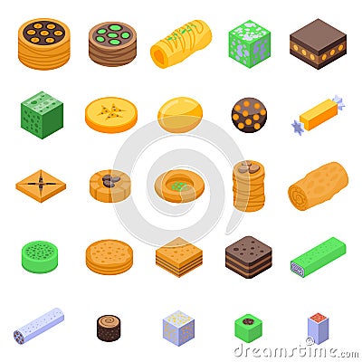 Turkish sweets icons set, isometric style Vector Illustration