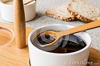 Turkish Tahin Pekmez / Tahini and Molasses Stock Photo