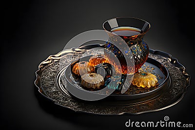 Turkish tea with cookies created with generative AI technology Cartoon Illustration