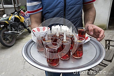 Turkish tea on tray Stock Photo